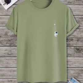 Astronaut Pattern Print Men's Comfy T-shirt, Graphic Tee Men's Summer Outdoor Clothes, Men's Clothing, Tops For Men