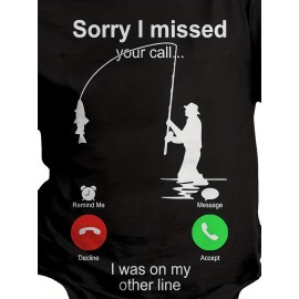 Funny Fishing Man Print Men's Casual Short Sleeve Shirt, Men's Shirt For Summer Vacation Resort, Tops For Men