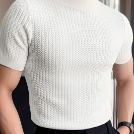 Men's Comfy Chic Turtleneck Solid T-shirt, Men's Summer Slim Fit Outdoor Clothes, Men's Clothing, Tops For Men, Gift For Men