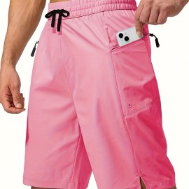 Men's Zip Pocket Sports Shorts, Swimwear, Quick Dry Lightweight Breathable UV Protection Beach Swimming Trunks (No Mesh Lining)
