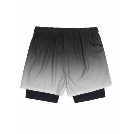 2-in-1 Double Layer Shorts With Inner Zipper Pocket, Men's Mid Stretch Sports Shorts For Summer Gym Workout Training