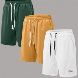 3pcs Classic Design Casual Cotton Slightly Stretch Drawstring Shorts, Men's Shorts For Summer