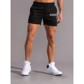 Letter Print Comfy Shorts, Men's Casual Slightly Stretch Elastic Waist Drawstring Shorts For Summer Basketball Beach Resort