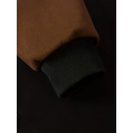 Color Block Men's All-match Hooded Sweatshirt, Men's Sports Zip Up Outwear With Pockets, Spring Fall