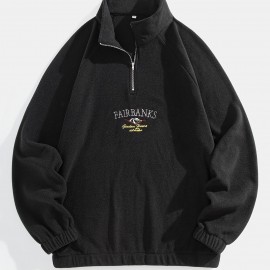 Men's Stylish Loose Pattern Sweatshirt, Casual Breathable Lapel Long Sleeve Zip Up Top For City Walk Street Hanging Outdoor Activities