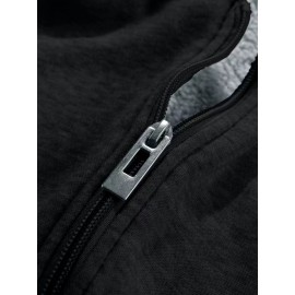 Color Block Sherpa Lined Men's Hooded Jacket Casual Long Sleeve Hoodies With Zipper Gym Sports Hooded Coat For Winter Fall