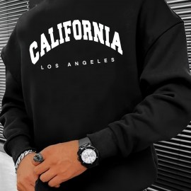 California Print Trendy Sweatshirt, Men's Casual Graphic Design Slightly Stretch Crew Neck Pullover Sweatshirt For Autumn Winter