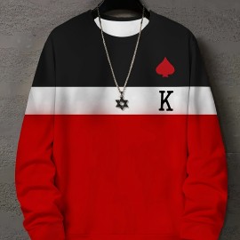 Color Block Trendy Sweatshirt, Men's Casual Graphic Design Slightly Stretch Crew Neck Pullover Sweatshirt For Autumn Winter